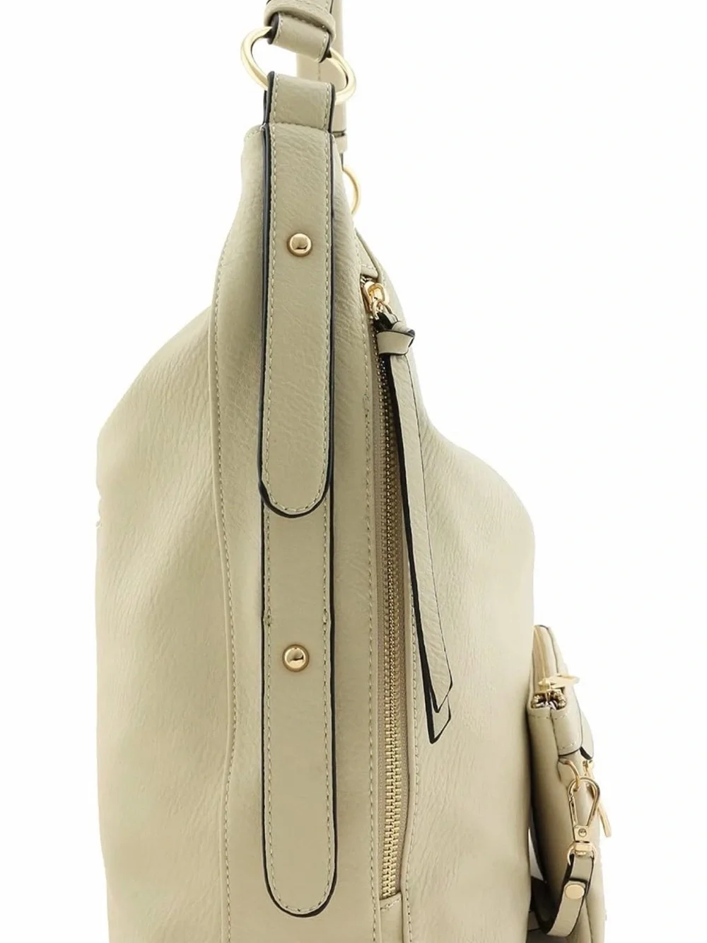 Cream Shoulder Hobo Bag with Gold Hardware - Women's Shoulder Bag
